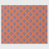 Papier Cadeau Art Déco Motif 02 - Bleu prussien sur Orange (Plat)