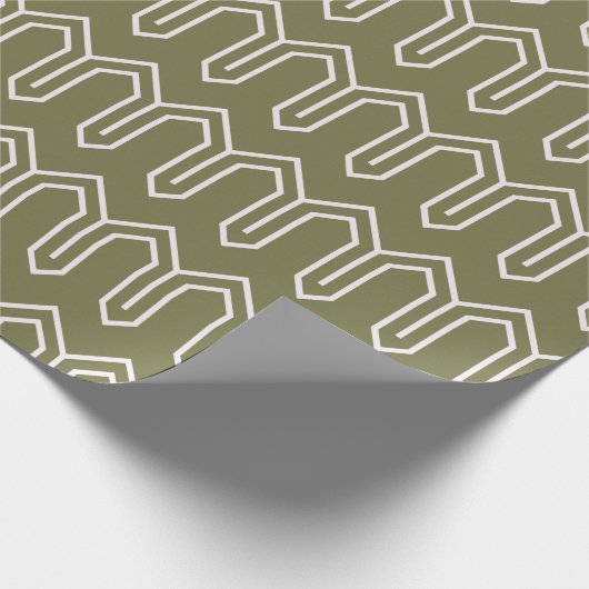 Papier Cadeau Art Déco Motif 05 - Blanc sur Camouflage Vert (Coin)