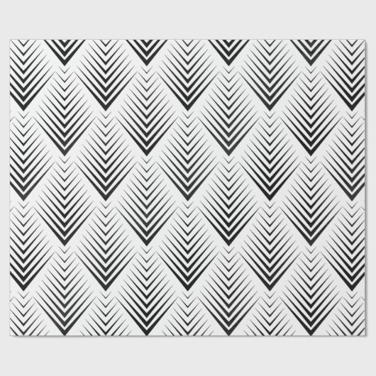 Papier Cadeau Art Déco Noir Blanc Élégant Minimal Botanique (Plat)