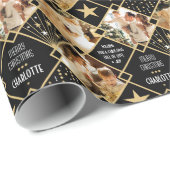 Papier Cadeau Art Déco Nom personnalisé Photos Noël Noir (Coin rond)