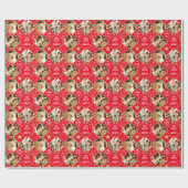 Papier Cadeau Art Déco Nom personnalisé Photos Noël Rouge (Plat)