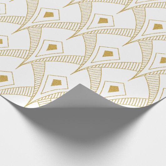Papier Cadeau Art déco or & blanc sans couture motif 3 (Coin)