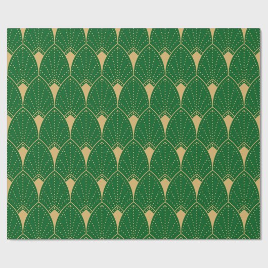 Papier Cadeau Art Déco Or Motif sans coutures et vert (Plat)