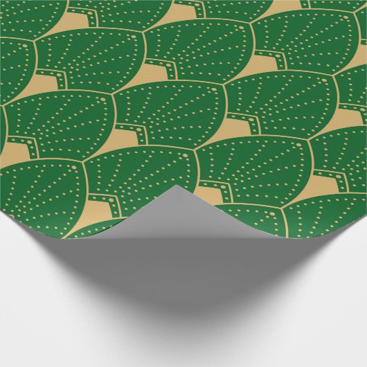 Papier Cadeau Art Déco Or Motif sans coutures et vert (Coin)