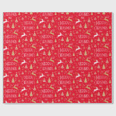 Papier Cadeau Art Déco Reindeer de Noël Nom personnalisé Red Gol (Plat)