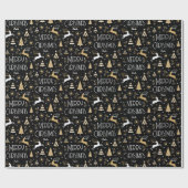 Papier Cadeau Art Déco Reinder de Noël Nom personnalisé Black Go (Plat)