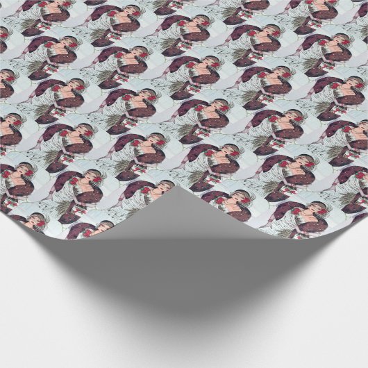 Papier Cadeau Art déco rétro dame de Noël (Coin)