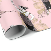 Papier Cadeau Art déco rose et or Vin à thème (Coin rond)