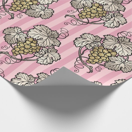 Papier Cadeau Art déco rose et or Vin à thème (Coin)