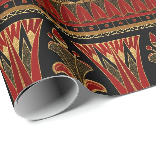 Papier Cadeau Art déco rouge et or (Coin rond)