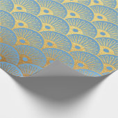 Papier Cadeau Art Déco Vagues d'or Coquillages Blue Pastel Vip (Coin)