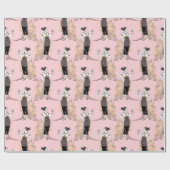 Papier Cadeau Art Déco vin thème rose et or (Plat)