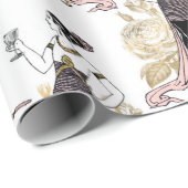 Papier Cadeau Art Déco vin thème rose et or (Coin rond)