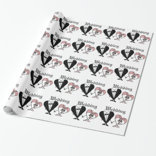 Papier Cadeau Art drôle de coeurs de jeunes mariés