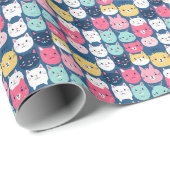 Papier Cadeau Art du chat | Visages de chats mignons (Coin rond)