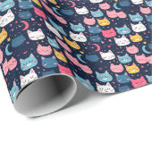 Papier Cadeau Art du chat | Visages de chats mignons (Coin rond)