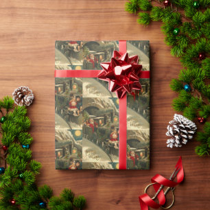 Papier Cadeau Art du train de Noël Retro vintage