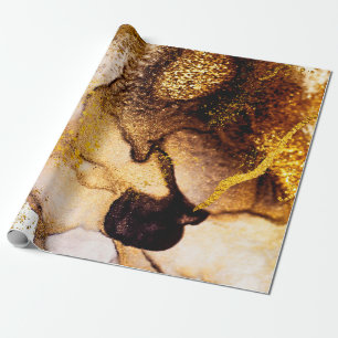 Papier Cadeau ART exotique. Tourbillon doré, design artistique. 