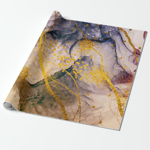 Papier Cadeau ART exotique. Tourbillon doré, design artistique.
