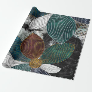 Papier Cadeau Art Floral Abstrait en Linework avec des pétales g