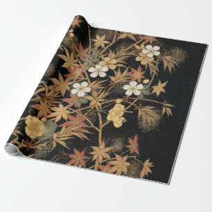 Papier Cadeau Art floral automnal noir doré vintage japonais