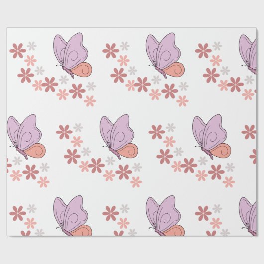 Papier Cadeau Art floral aux papillons mignons (Plat)