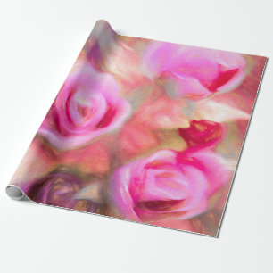 Papier Cadeau Art floral chic de printemps rose profond