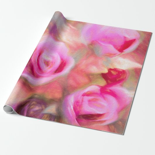 Papier Cadeau Art floral chic de printemps rose profond (Déroulé)
