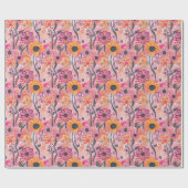 Papier Cadeau Art Floral Impression - Fleurs Abstraites et Vins  (Plat)