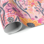 Papier Cadeau Art Floral Impression - Fleurs Abstraites et Vins  (Coin rond)