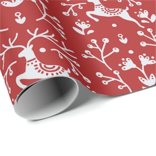 Papier Cadeau Art folklorique nordique Red Reindeer Antlers et B (Coin rond)