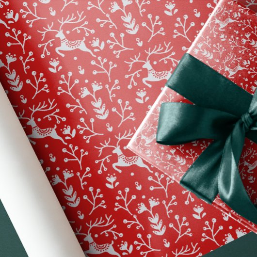 Papier Cadeau Art folklorique nordique Red Reindeer Antlers et B