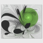 Papier Cadeau Art fractal noir et blanc abstrait avec vert (Plat)