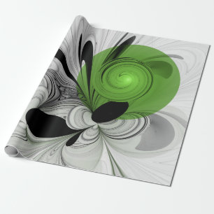 Papier Cadeau Art fractal noir et blanc abstrait avec vert