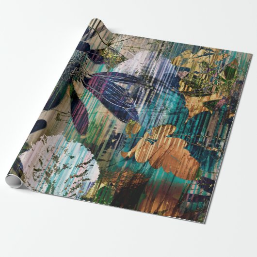 Papier Cadeau art graphique et aquarelle automne coloré noir (Déroulé)