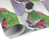 Papier Cadeau Art japonais Geisha avec kimono et parapluie (Coin rond)
