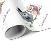 Papier Cadeau Art mignon de hiboux de jeunes mariés (Coin rond)