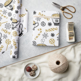 Papier Cadeau Art Motif de Noël Avec Café