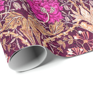 Papier Cadeau Art Nouveau floral, prune, beige et Deep Purple