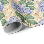 Papier Cadeau Art Nouveau Hydrangea Pattern with Dragonflies (Coin rond)