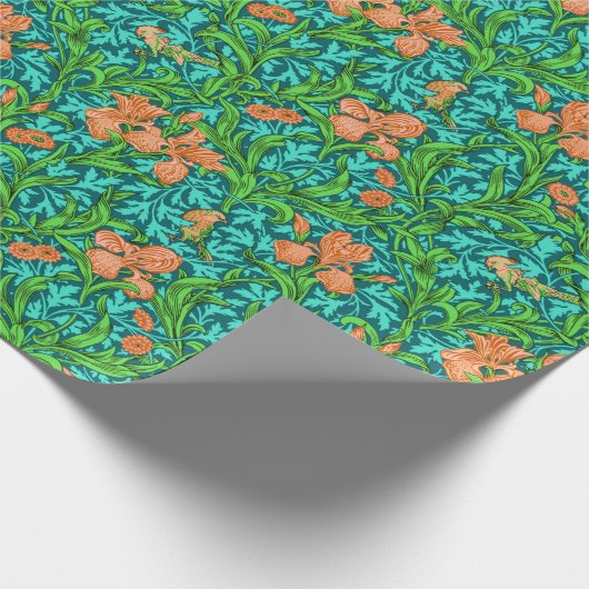 Papier Cadeau Art nouveau Iris Imprimer, orange et turquoise (Coin)