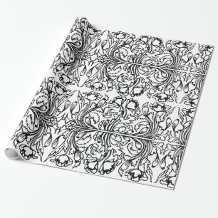 Papier Cadeau Art nouveau poppy floral noir blanc élégant