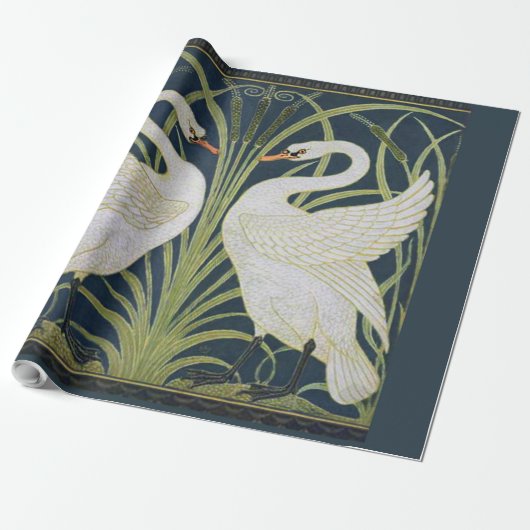Papier Cadeau Art Nouveau Swan Deux Swans (Déroulé)