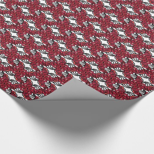 Papier Cadeau Art Nouveau Vignes florales rouges et noires roses (Coin)