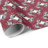 Papier Cadeau Art Nouveau Vignes florales rouges et noires roses (Coin rond)