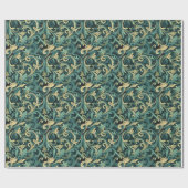 Papier Cadeau Art Nouveau Vin Floral Motif avec Turquoise & Vert (Plat)