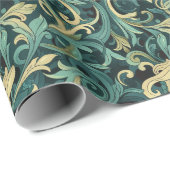 Papier Cadeau Art Nouveau Vin Floral Motif avec Turquoise & Vert (Coin rond)