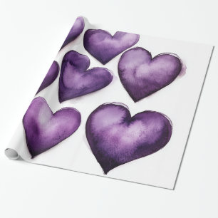 Papier Cadeau Art numérique d'aquarelle de coeur pourpre