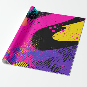 Papier Cadeau Art Pop Abstrait Néon Rétro Rose Cyan