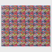 Papier Cadeau Art pop rétro, motif de la bande dessinée. (Plat)